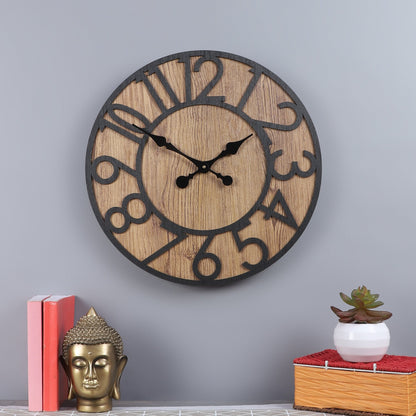 wc14 Rustic Brown Wooden Wall Clock with Roman Numerals