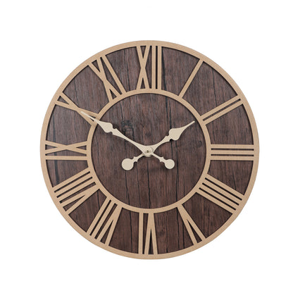 wc12 Rustic Dark Wooden Wall Clock with Roman Numerals