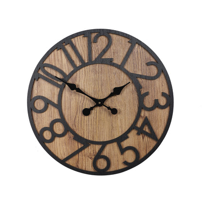 wc14 Rustic Brown Wooden Wall Clock with Roman Numerals