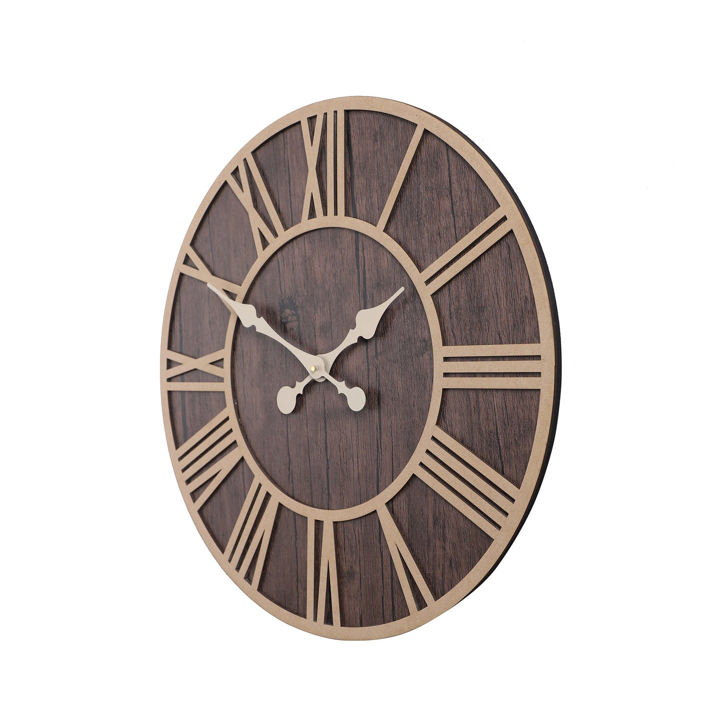 wc12 Rustic Dark Wooden Wall Clock with Roman Numerals