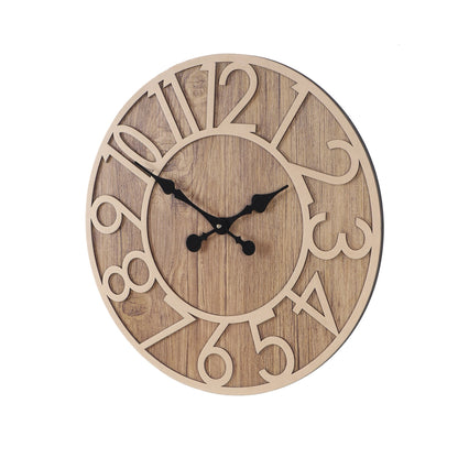 wc13 Rustic Light Brown Wooden Wall Clock with Roman Numerals