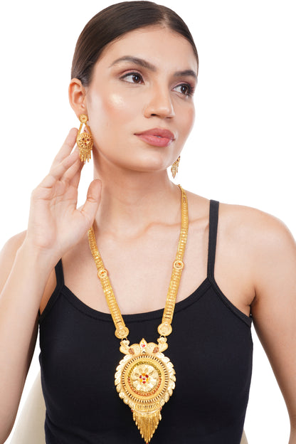 013 1Gm Gold Rani Haar Necklace and Earring Set with Cubic Zirconia